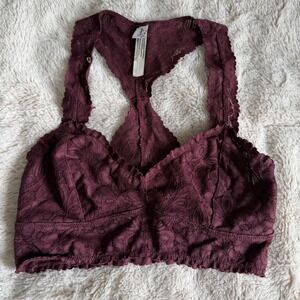 Free People Intimately Lace Bralette Burgundy Wine Racerback Size Small